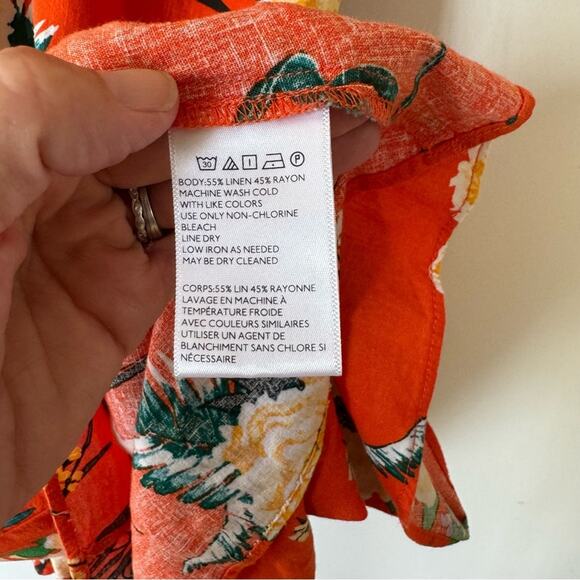 Urban Outfitters Carmen Tropical Floral Linen One Shoulder Ruffle Midi Dress S - Picture 10 of 10